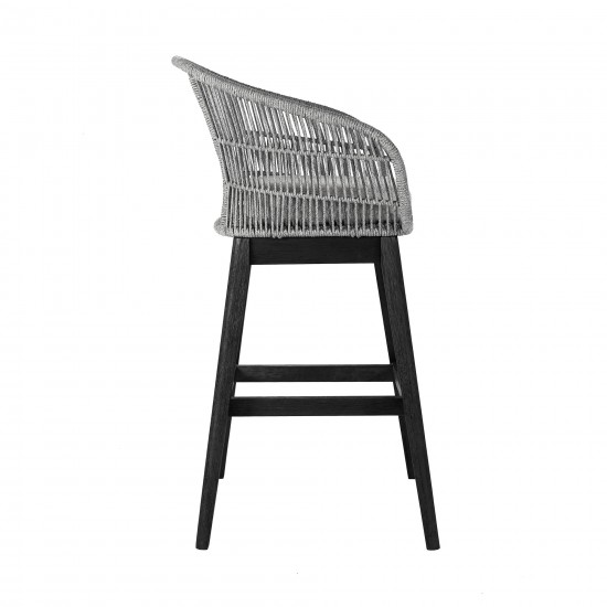 Tutti Frutti Indoor Bar Height Bar Stool in Black Brushed Wood with Grey Rope