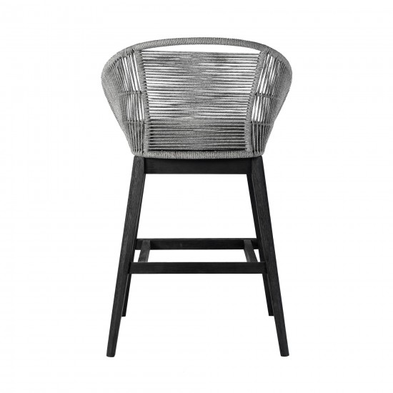 Tutti Frutti Indoor Bar Height Bar Stool in Black Brushed Wood with Grey Rope