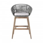 Tutti Frutti Indoor Bar Height Bar Stool in Aged Teak Wood with Grey Rope