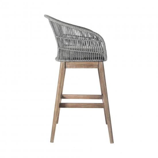 Tutti Frutti Indoor Bar Height Bar Stool in Aged Teak Wood with Grey Rope