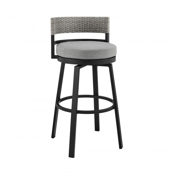 Encinitas Patio Counter Height Swivel Bar Stool in Aluminum and Wicker