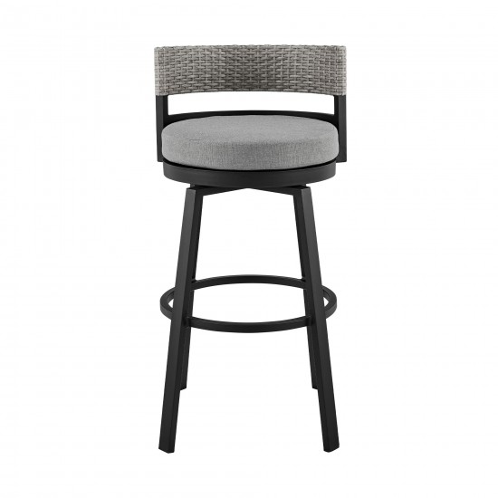 Encinitas Patio Counter Height Swivel Bar Stool in Aluminum and Wicker