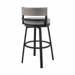 Encinitas Patio Swivel Bar Stool in Aluminum and Wicker with Grey Cushions