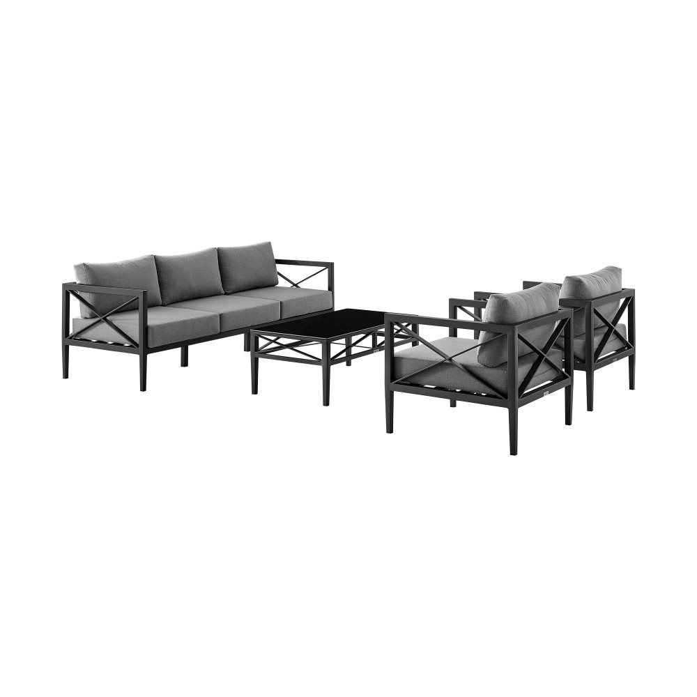 Sonoma Outdoor 4 piece Set in Dark Grey Finish and Dark Grey Cushions