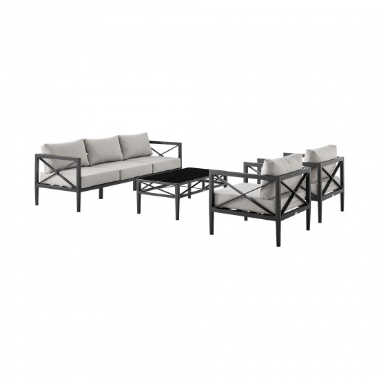 Sonoma Outdoor 4 piece Set in Dark Grey Finish and Light Grey Cushions