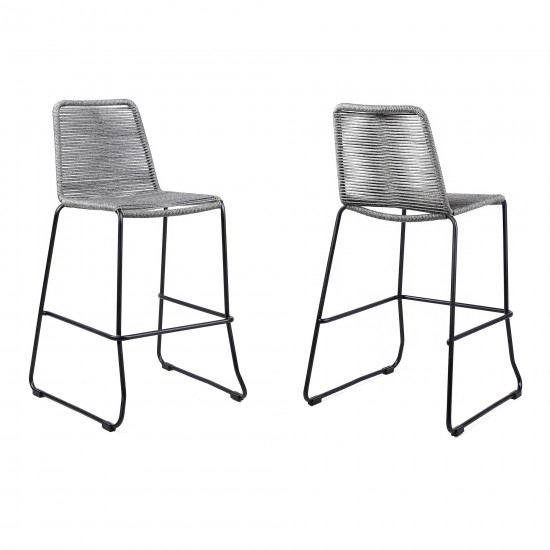 Shasta 30" Outdoor Metal and Grey Rope Stackable Barstool - Set of 2