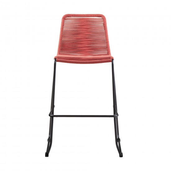 Shasta 26" Outdoor Metal and Brick Red Rope Stackable Counter Stool - Set of 2