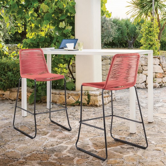 Shasta 30" Outdoor Metal and Brick Red Rope Stackable Barstool - Set of 2