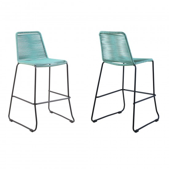 Shasta 26" Outdoor Metal and Wasabi Rope Stackable Counter Stool - Set of 2