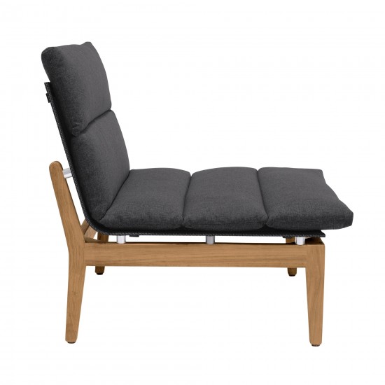 Arno Outdoor Modular Teak Wood Lounge Chair with Charcoal Olefin