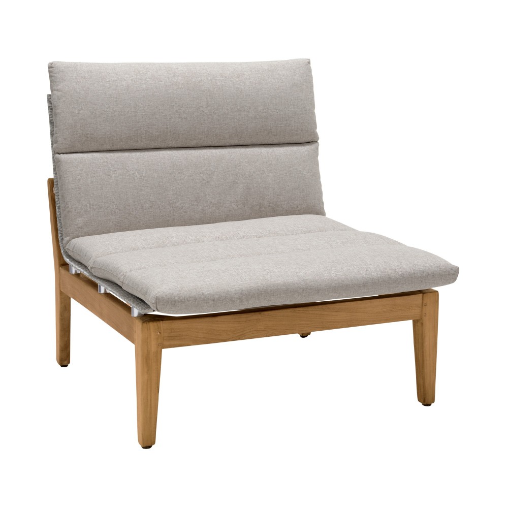 Arno Outdoor Modular Teak Wood Lounge Chair with Beige Olefin