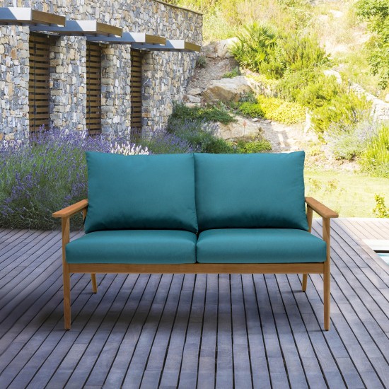 Eve Outdoor Teak Wood Sofa with Teal Olefin