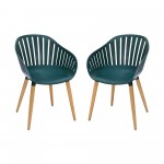 Nassau Outdoor Green Dining Chair with Eucalyptus Wood Legs - Set of 2