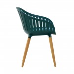 Nassau Outdoor Green Dining Chair with Eucalyptus Wood Legs - Set of 2