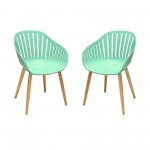 Nassau Outdoor Mint Green Dining Chair with Eucalyptus Wood Legs - Set of 2