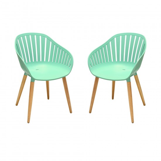 Nassau Outdoor Mint Green Dining Chair with Eucalyptus Wood Legs - Set of 2