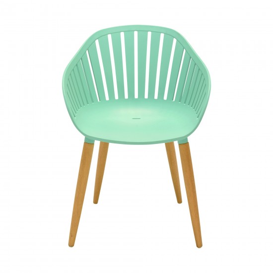 Nassau Outdoor Mint Green Dining Chair with Eucalyptus Wood Legs - Set of 2