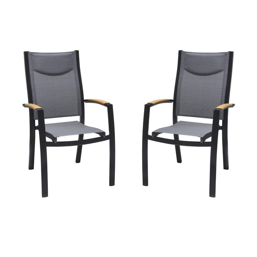 Panama Outdoor Black Aluminum Stacking Dining Chair - Set of 2