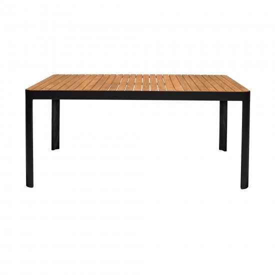 Portals Outdoor Black Rectangle Teak Wood & Aluminum Dining Table