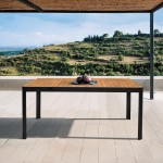 Portals Outdoor Black Rectangle Teak Wood & Aluminum Dining Table