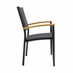 Portals Outdoor Black Aluminum Stacking Dining Chair with Teak Arms - Set of 2