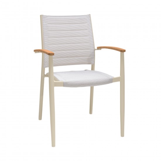 Portals Coral Sand Aluminum Stacking Dining Chair with Teak Arms - Set of 2