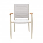 Portals Coral Sand Aluminum Stacking Dining Chair with Teak Arms - Set of 2