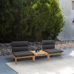 Arno Outdoor 3 Piece Teak Wood Seating Set in Charcoal Olefin