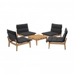 Arno 5 Piece Teak Wood Seating Set in Charcoal Olefin