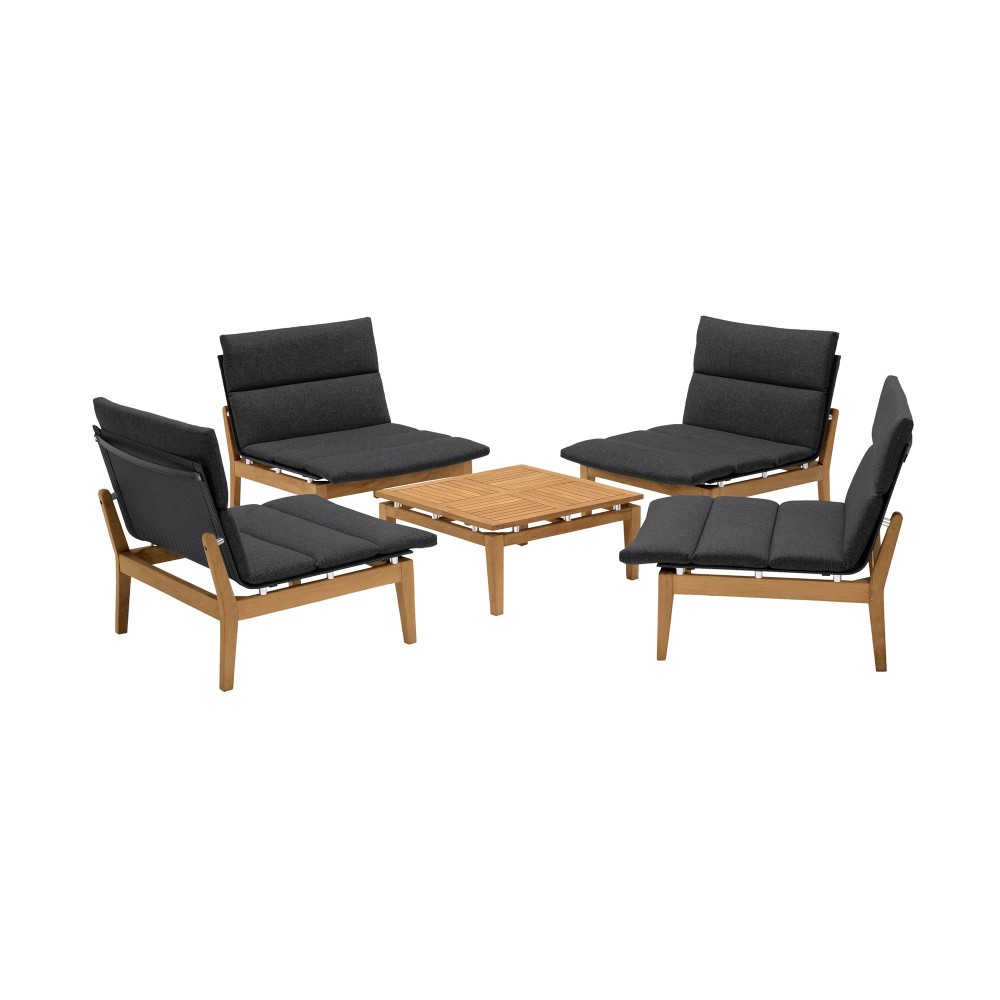 Arno 5 Piece Teak Wood Seating Set in Charcoal Olefin