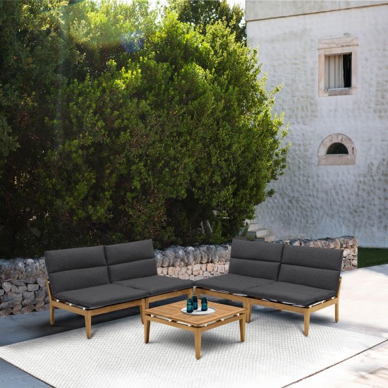 Arno 5 Piece Teak Wood Seating Set in Charcoal