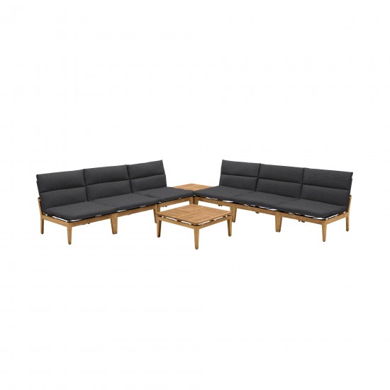 Arno 8 Piece Teak Wood Seating Set in Charcoal Olefin