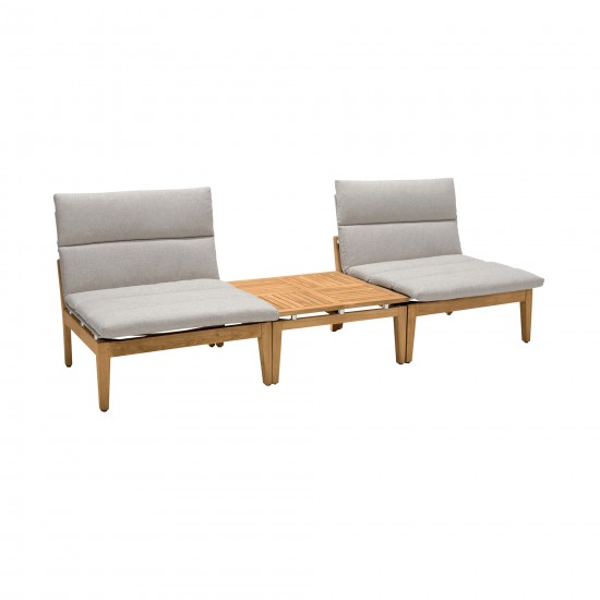 Arno Outdoor 3 Piece Teak Wood Seating Set in Beige Olefin