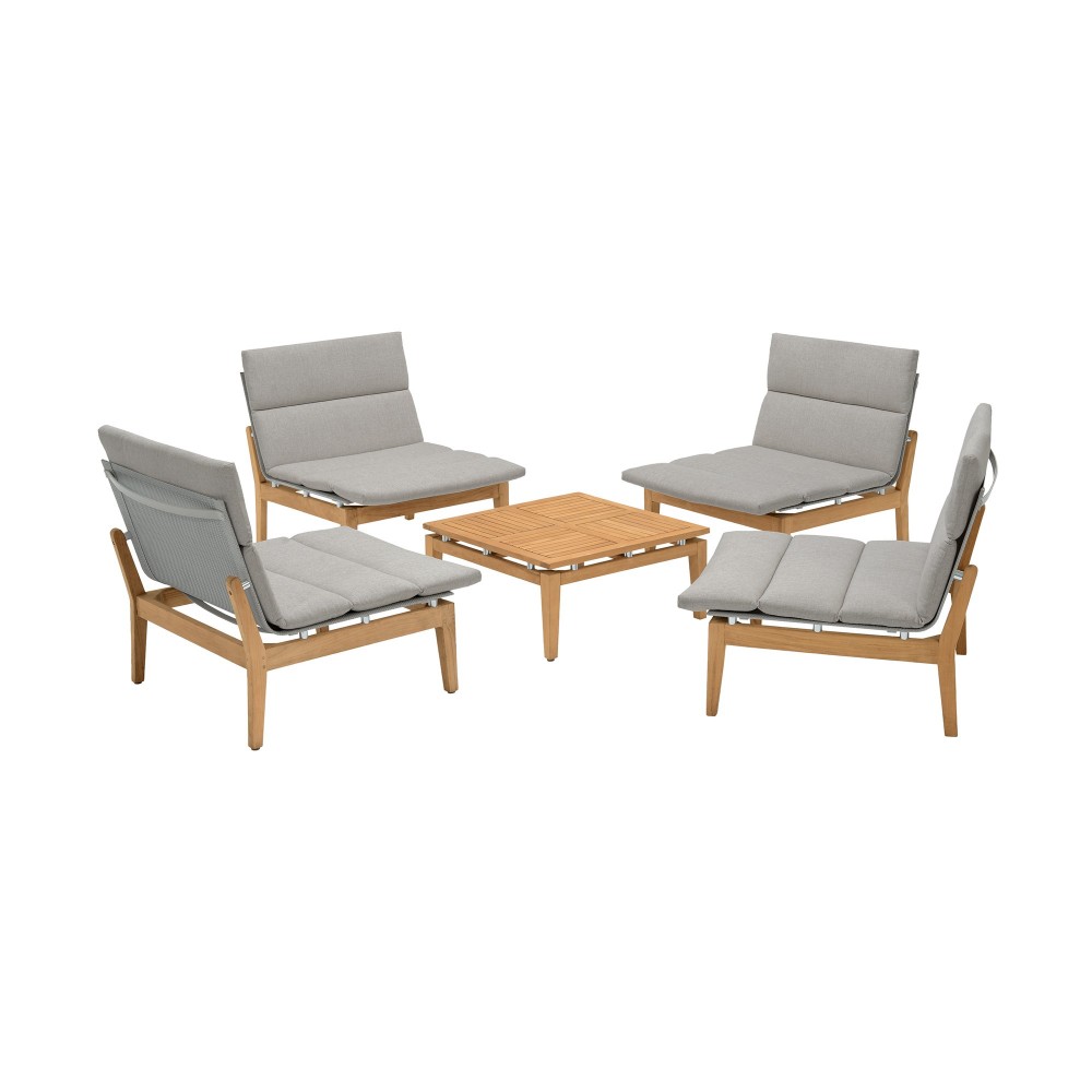 Arno 5 Piece Teak Wood Seating Set in Beige