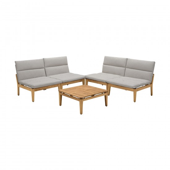 Arno 5 Piece Teak Wood Seating Set in Beige Olefin