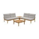 Arno Outdoor 6 Piece Teak Wood Seating Set in Beige Olefin