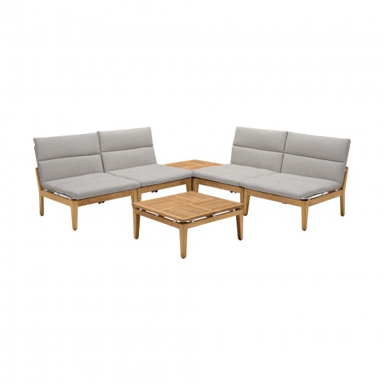 Arno Outdoor 6 Piece Teak Wood Seating Set in Beige Olefin