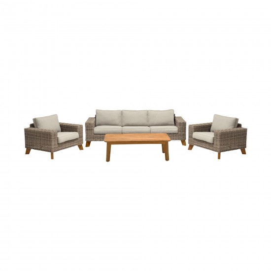 Bahamas Outdoor 4 Piece Wicker & Teak Sofa Seating Set with Beige Olefin