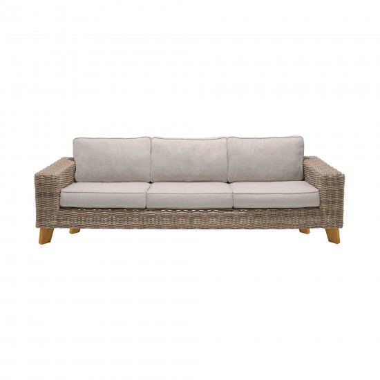 Bahamas Outdoor 4 Piece Wicker & Teak Sofa Seating Set with Beige Olefin