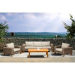 Bahamas Outdoor 4 Piece Wicker & Teak Sofa Seating Set with Beige Olefin