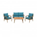 Eve Outdoor 4 Piece Teak Wood Sofa Seating Set with Teal Olefin