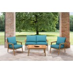 Eve Outdoor 4 Piece Teak Wood Sofa Seating Set with Teal Olefin