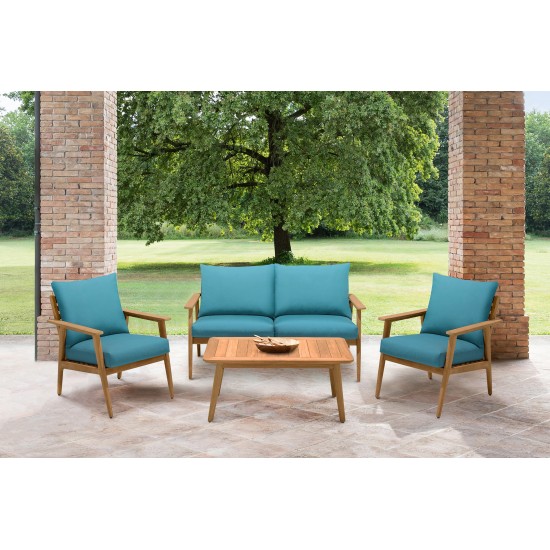 Eve Outdoor 4 Piece Teak Wood Sofa Seating Set with Teal Olefin