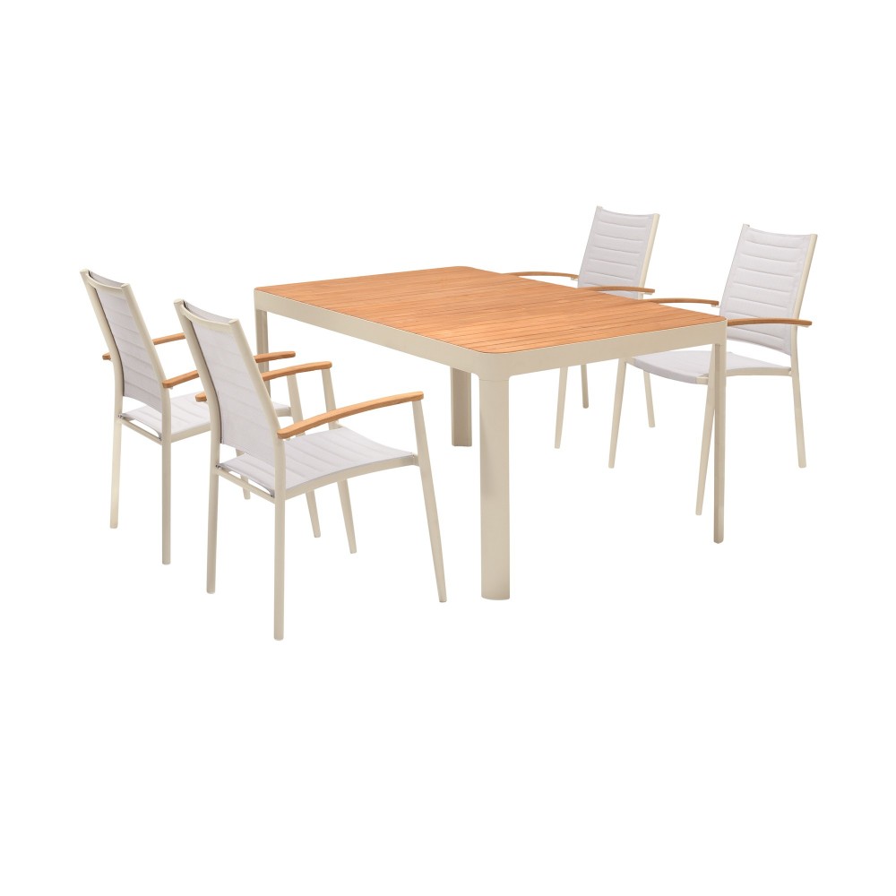 Portals Outdoor 5 Piece Coral Sand Aluminum & Teak Wood Dining Set