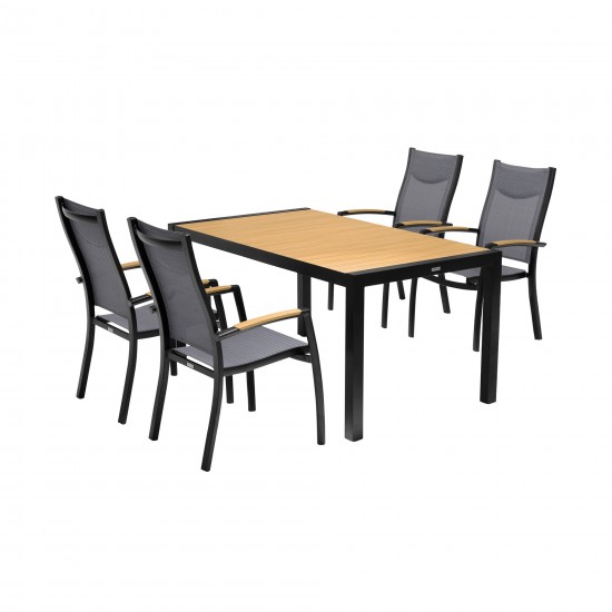 Panama Outdoor 5 Piece Black Aluminum Dining Set