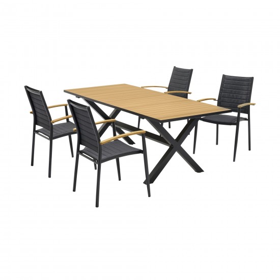 Paseo & Portals Outdoor 5 Piece Black Aluminum Dining Set