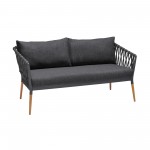 Ipanema Outdoor 4 Piece Rope and Teak Sofa Seating Set with Dark Grey Olefin