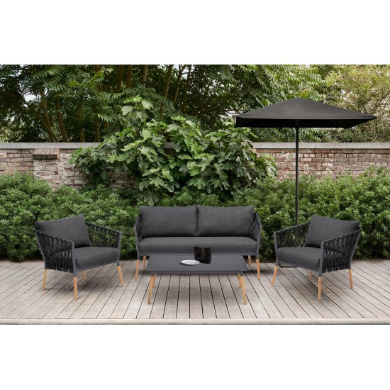 Ipanema Outdoor 4 Piece Rope and Teak Sofa Seating Set with Dark Grey Olefin