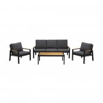 Panama Outdoor 4 Piece Black Aluminum Sofa Seating Set with Dark Grey Olefin