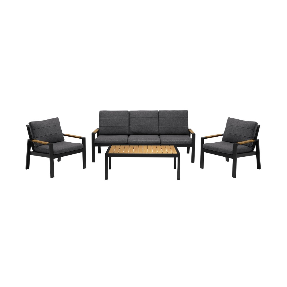 Panama Outdoor 4 Piece Black Aluminum Sofa Seating Set with Dark Grey Olefin